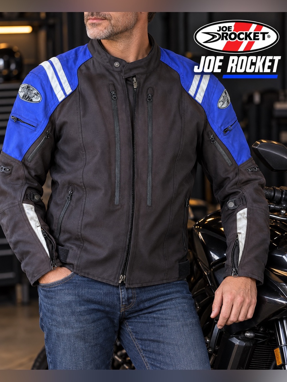 Joe Rocket Atomic 4.0 Men's Textile Motorcycle Jacket Waterproof Padded Blue L
